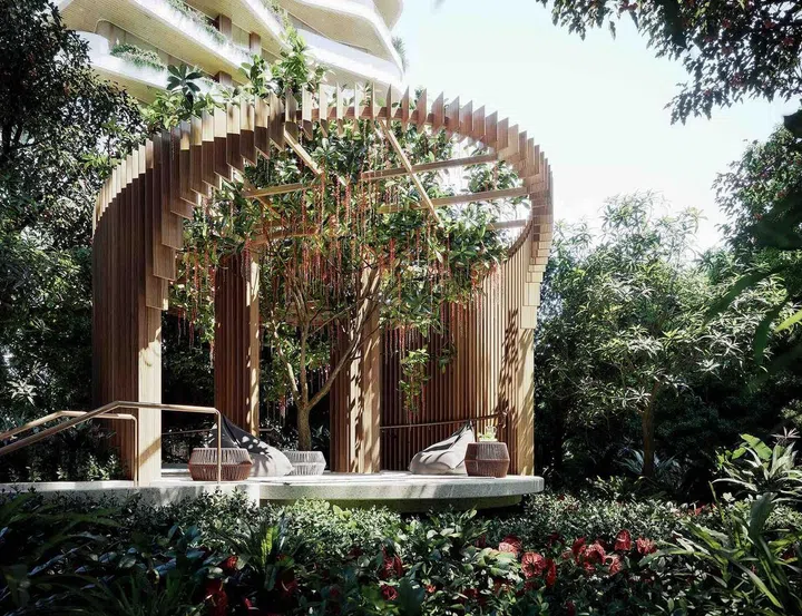 A render of Park Nova's outdoor gardens.