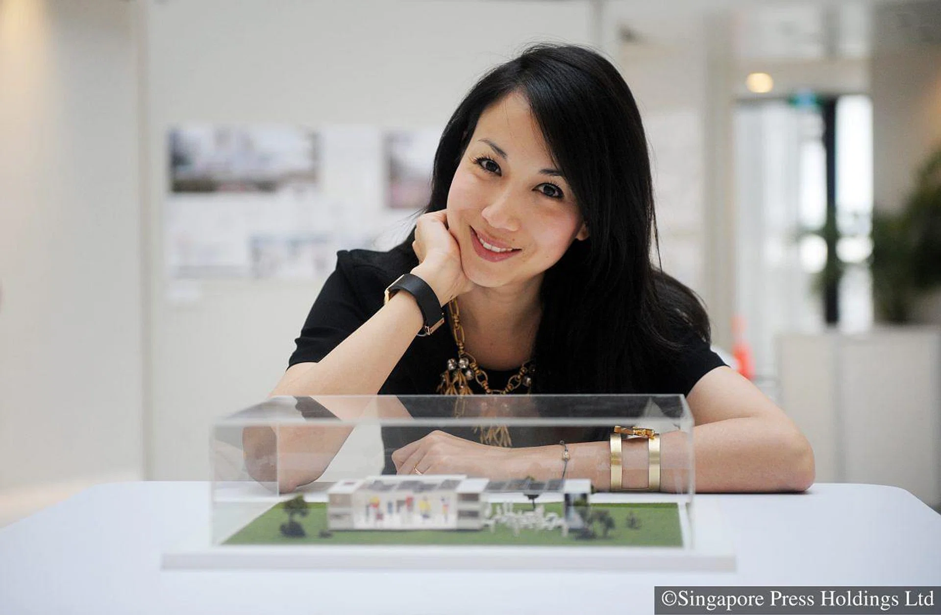 Ms Talenia Phua Gajardo, who is behind the OUE Artling ArchiPavilion Design Competition, at the showcase of the contest designs. Ms Talenia is the chief executive of online art gallery and consultancy The Artling.