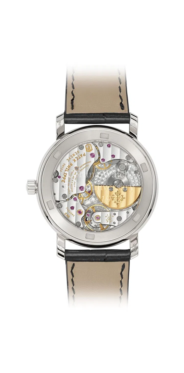 The movement and inscription on the back of the new Calatrava.