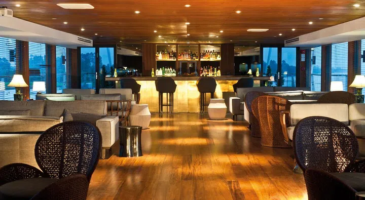 Francesco Galli Zugaro designed spaces where guests could mingle freely on Aqua Mekong, like its contemporary bar which is designed by Singapore's Proof and Company.