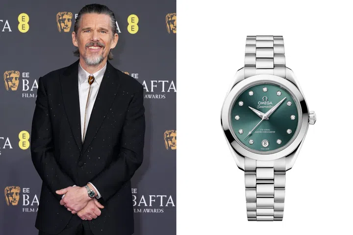 Ethan Hawke wears an Omega Seamaster Aqua Terra