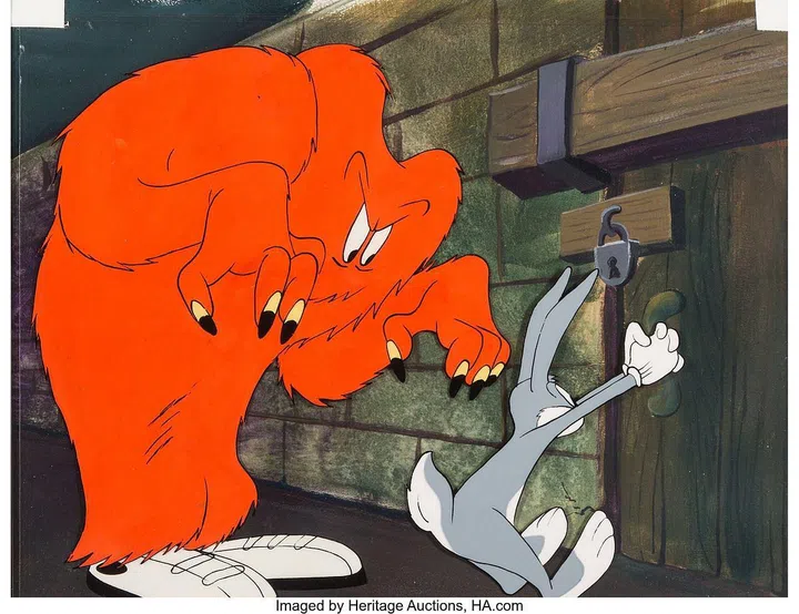 Hair-Raising Hare Bugs Bunny and Gossamer Production Cel (Warner Brothers,1946)