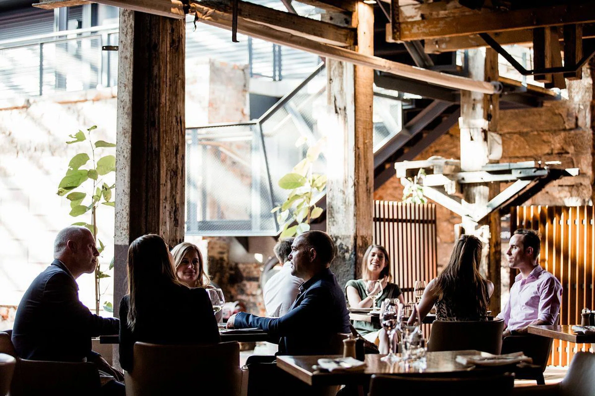 Timber and sandstone characterise the restaurant interior of Peacock and Jones