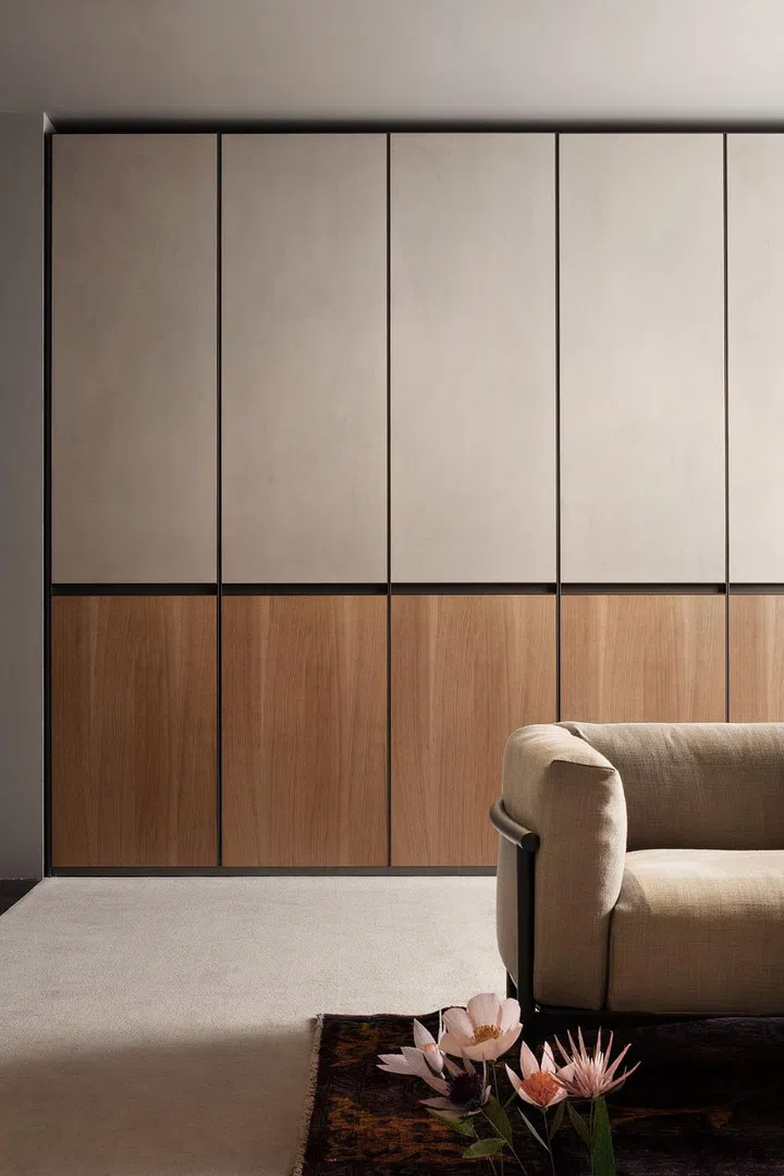 The Lena wardrobe combines different colours, materials and finishes for a unique and elegant look. Photo: Lema