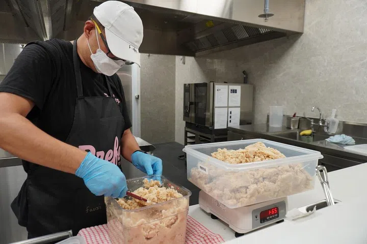 Day-old bread, soybean pulp, and spent barley grains are blended before they are fermented and roasted for aroma and flavour. (Photo: Prefer) 