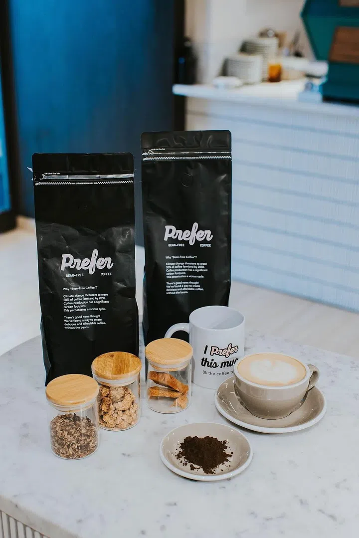 Prefer coffee is made from day-old bread, soybean pulp, and spent barley grains. (Photo: Prefer)