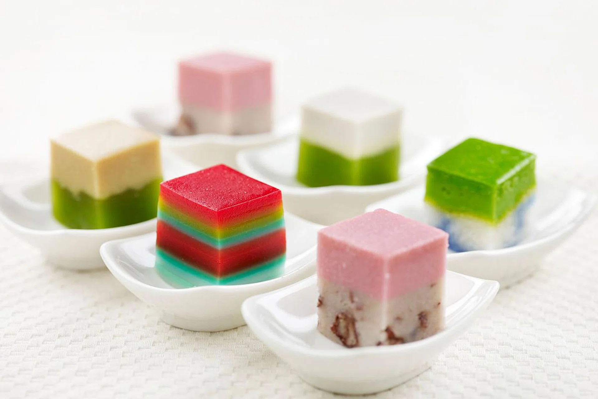 Kueh talam styled offerings from HarriAnns - special flavours like lavender sago (rainbow kueh) and pink fairy (pink kueh) are pictured here.