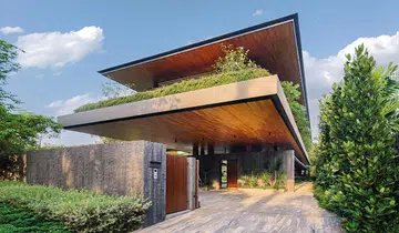 The expanse of the house is hidden from view.