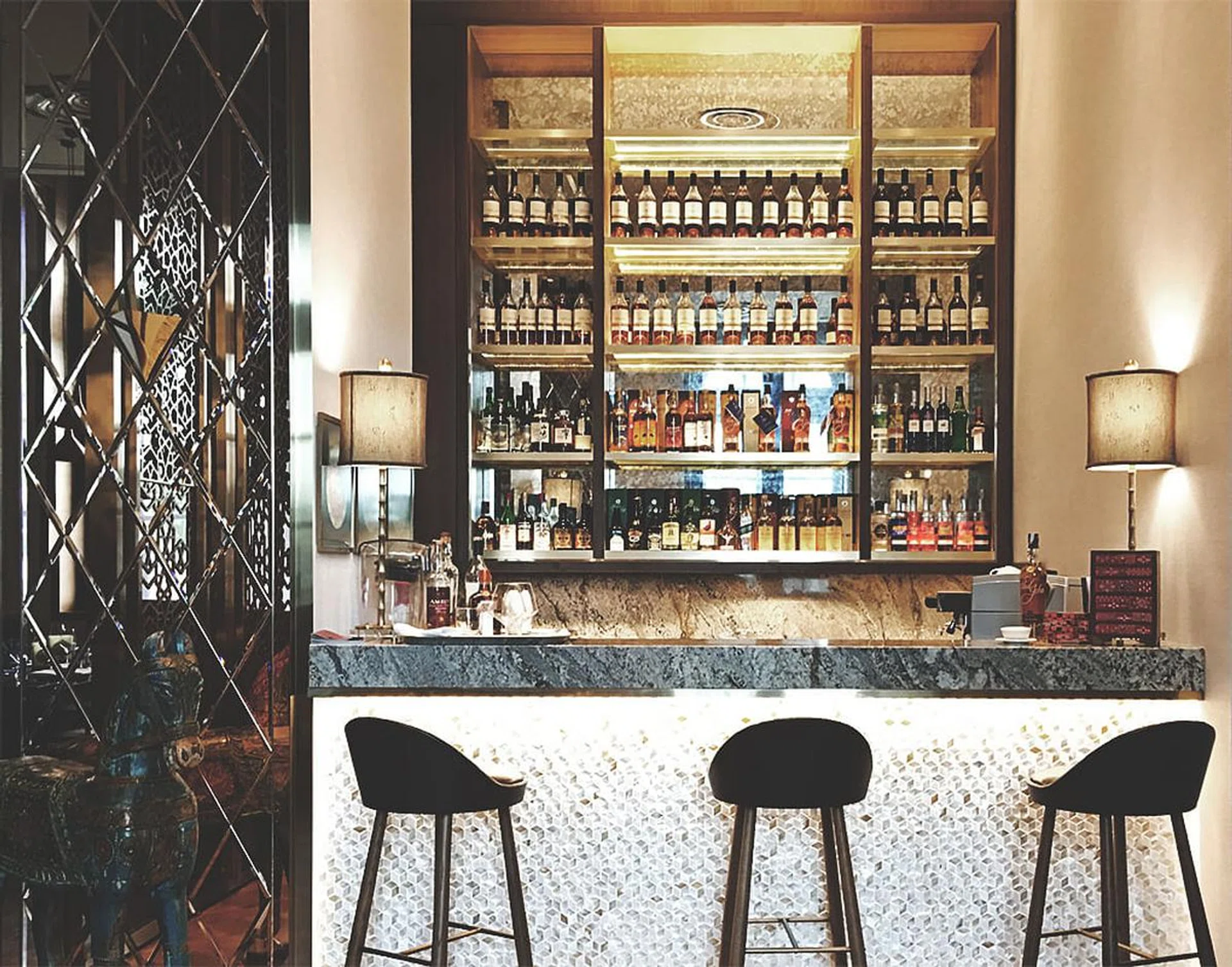 The modern (and modest) bar area.