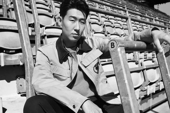 Son Heung-min wearing a Burberry outfit featuring the brand’s signature British styling, as part of the Autumn 2026 A Good Sport football-inspired campaign.