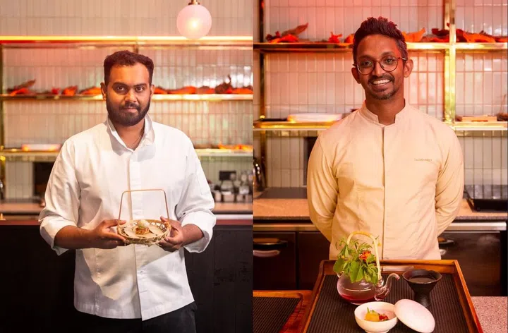 Mano Thevar with Panipuri Egg Nest, Rishi Nalendra with Tomato Matcha. Photos: Mandala Club