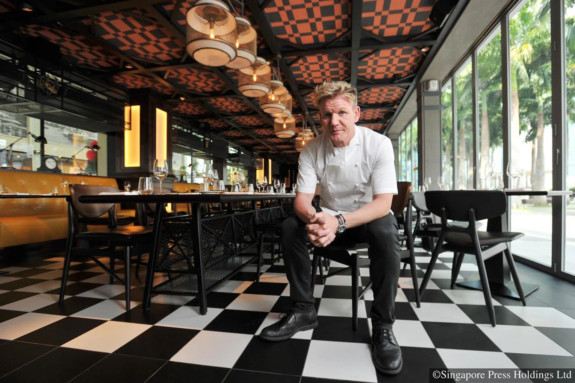 Chef Gordon Ramsay in his new Bread Street Kitchen at Marina Bay Sands, a two-storey, 149-seat restaurant that serves Cool Britannia food.