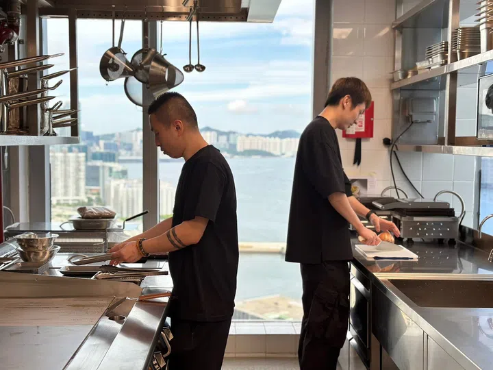 Mondrian HK staff kitchen with Victoria Harbour views. (Photo: Mondrian Hong Kong)