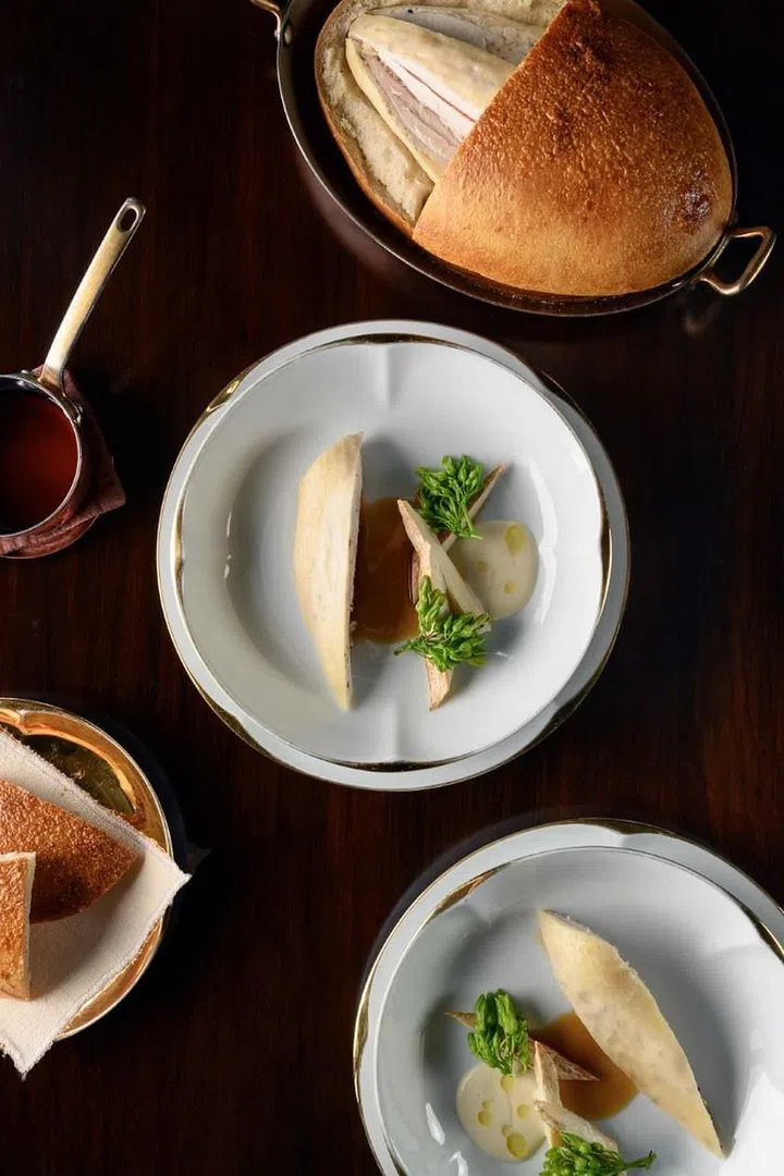 Ensue’s sourdough chicken with water bamboo. (Photo: Ensue)