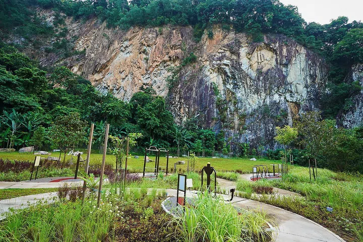 The fitness garden is set against the backdrop of granite cliffs. (Photo: Millennia Village)