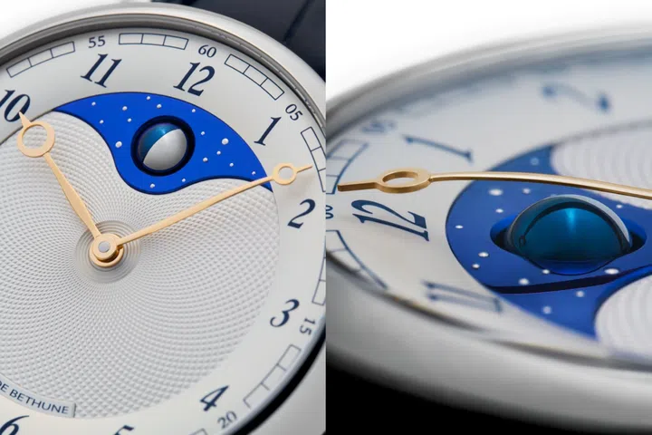 Close-ups of the De Bethune DB25Vxs Silver Moon moon phase watch
