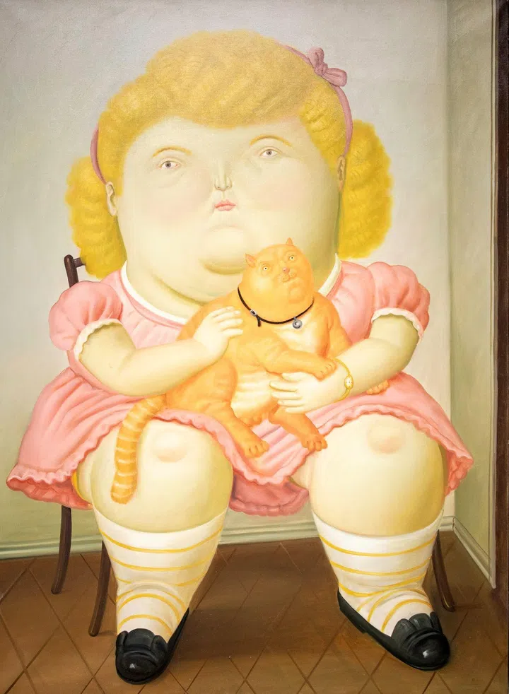 Fernando Botero, Girl with Cat (1989). (Photo: Opera Gallery)