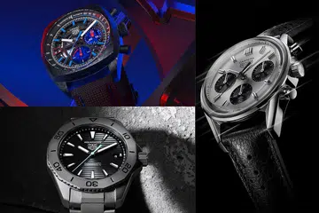 Thumbnail image of the Monza Flyback Chronometer, Aquaracer Professional 200 Solargraph and the Carrera Chronograph 60th Anniversary Edition by Tag Heuer.
