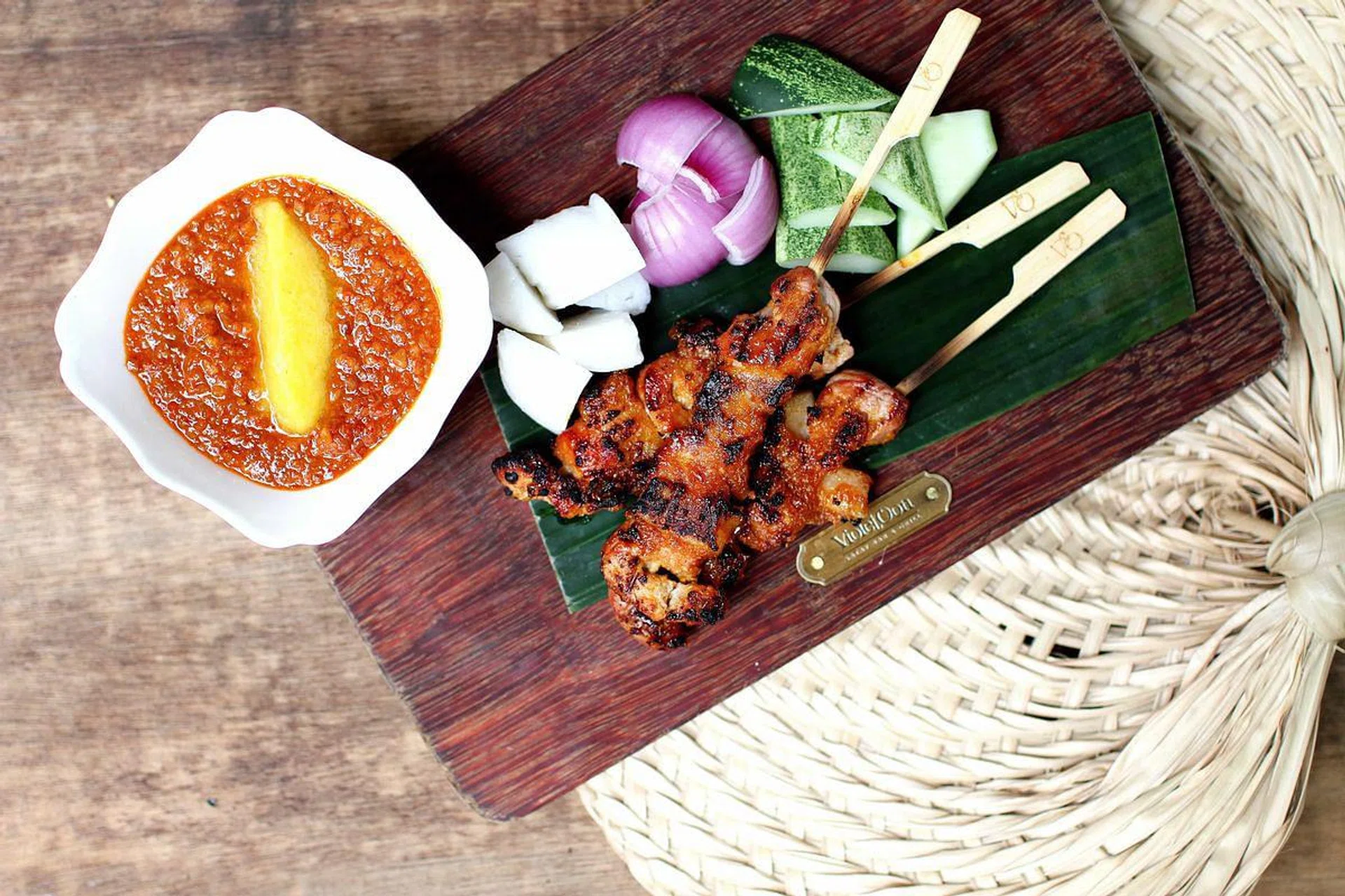 Pork satay served with a piquant peanut sauce 