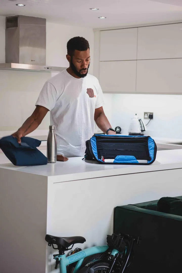 The 20-litre Brompton Electric City Bag holds a laptop, and can charge electronics on the go. Photo: Brompton Bicycle