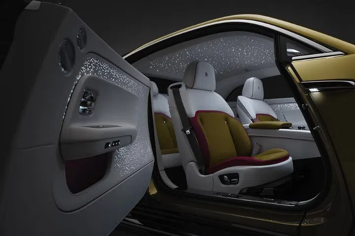 The new Starlight Doors debuting on the Spectre, with 4,796 softly illuminated “stars” complementing Rolls-Royce’s signature Starlight Headliner roof. (Photo: Rolls-Royce) 