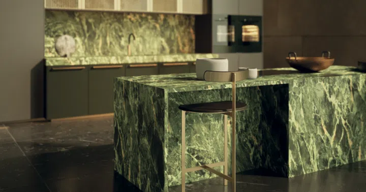 The SieMatic Mondial series marries geometric shapes and organic materials, including natural stones, for a beautifully modern aesthetic. (Photo: SieMatic)