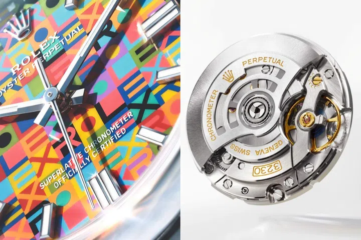 Rolex Oyster Perpetual 36 in Oystersteel with colourful Jubilee motif dial and Oyster bracelet.