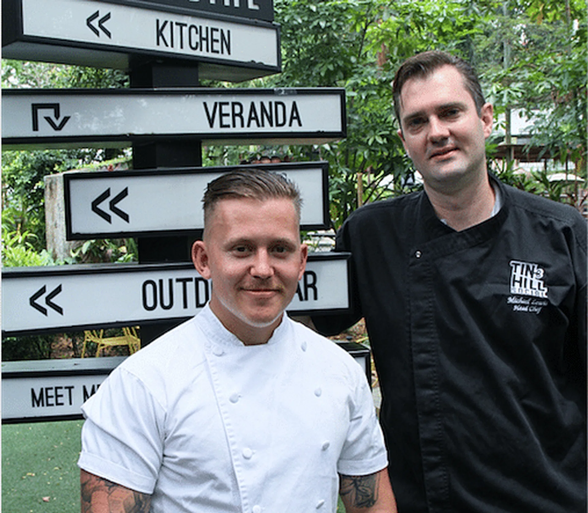 Chef and master forager Elijah Holland (left) and Tin Hill Social's executive chef, Michael Lewis are putting together a five-course menu using produce gathered within a 51-kilometre radius of the restaurant - essentially the whole of Singapore and the outlying islands, such as St John's. (Photo: The Business Times)