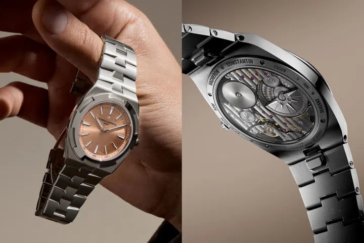 Vacheron Constantin Overseas ultra-thin watch in 39.5mm platinum case with slim profile and integrated bracelet design