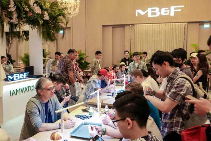 The bustling scene of independent watchmakers meeting with horology enthusiasts at IAMWATCH 2024 at The Singapore EDITION