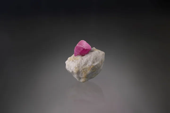 A rough ruby specimen on its mother rock of marble. (Photo: Van Cleef & Arpels)