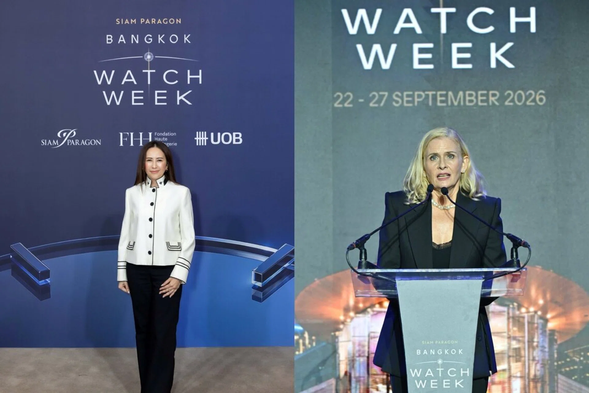 The women behind Siam Paragon Bangkok Watch Week 2026: Thanaporn Tantiyanon, managing director of Siam Paragon, and Caroline Murphy, president of strategic project development at Siam Piwat