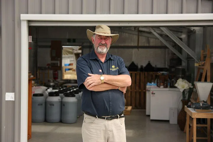 Rex Burdon, makes sloe malt (new-make spirit soaked with sloe) at Nonesuch Distillery