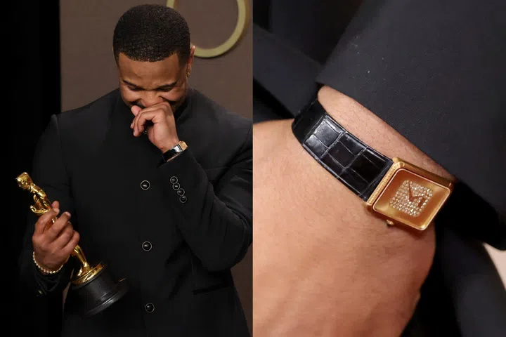 Oscars 2026 Best Actor Michael B. Jordan wearing vintage Piaget