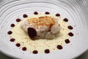 Monkfish, Saffron Foam, Kalamata Olives Emulsion