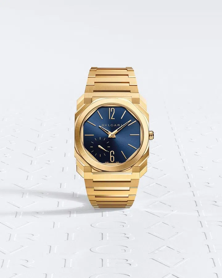 Bulgari Octo Finissimo in yellow gold with blue sunray dial. (Photo: Bulgari)