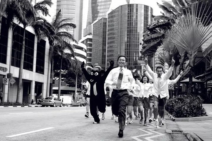 Hsieh leading The Bull Charge at its launch in 2004. The charity run this year surpassed its target of $3 million.
