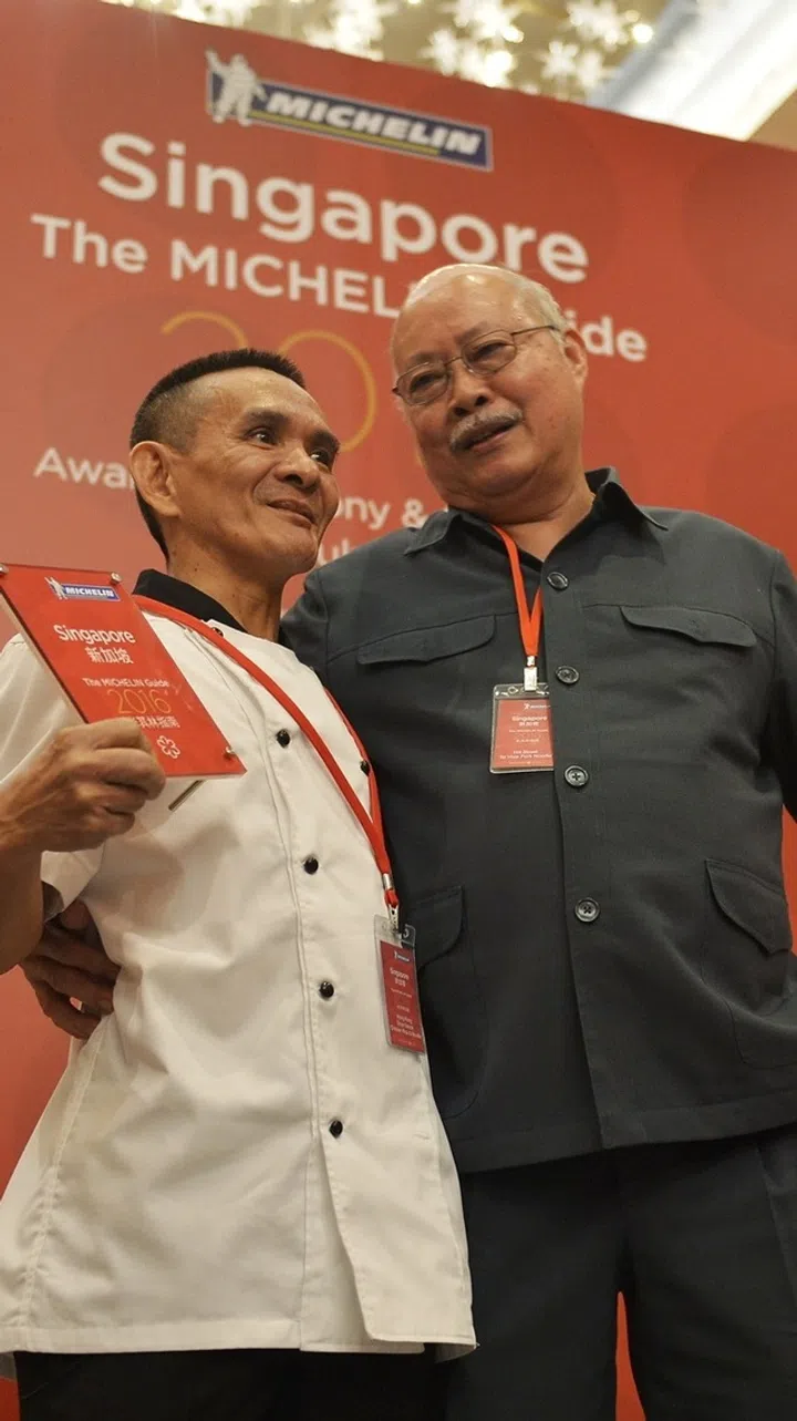 Singapore’s first Michelin-starred hawker stalls are Hong Kong Soya Sauce Chicken Rice & Noodle at Chinatown Food Complex run by Mr Chan Hon Meng (left), 51; and Hill Street Tai Hwa Pork Noodle in Crawford Lane, run by Mr Tang Chay Seng, 70. The two stalls were given one-star ratings in the inaugural edition of the Singapore Michelin Guide, launched last night at Resorts World Sentosa.