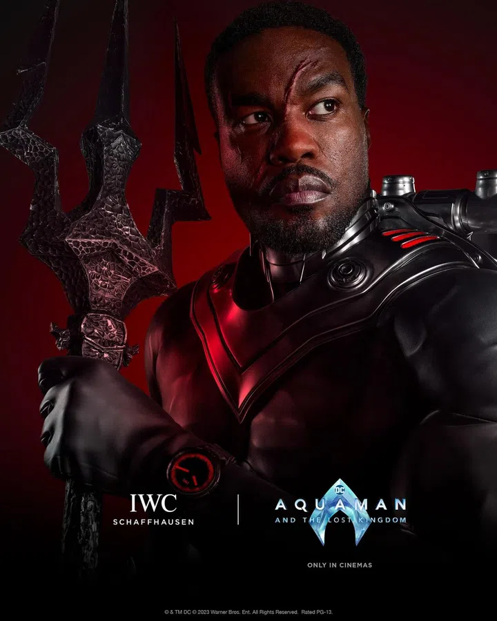 Played by Yahya Abdul-Mateen II, Black Manta wears an IWC watch that glows red. (Photo: IWC)