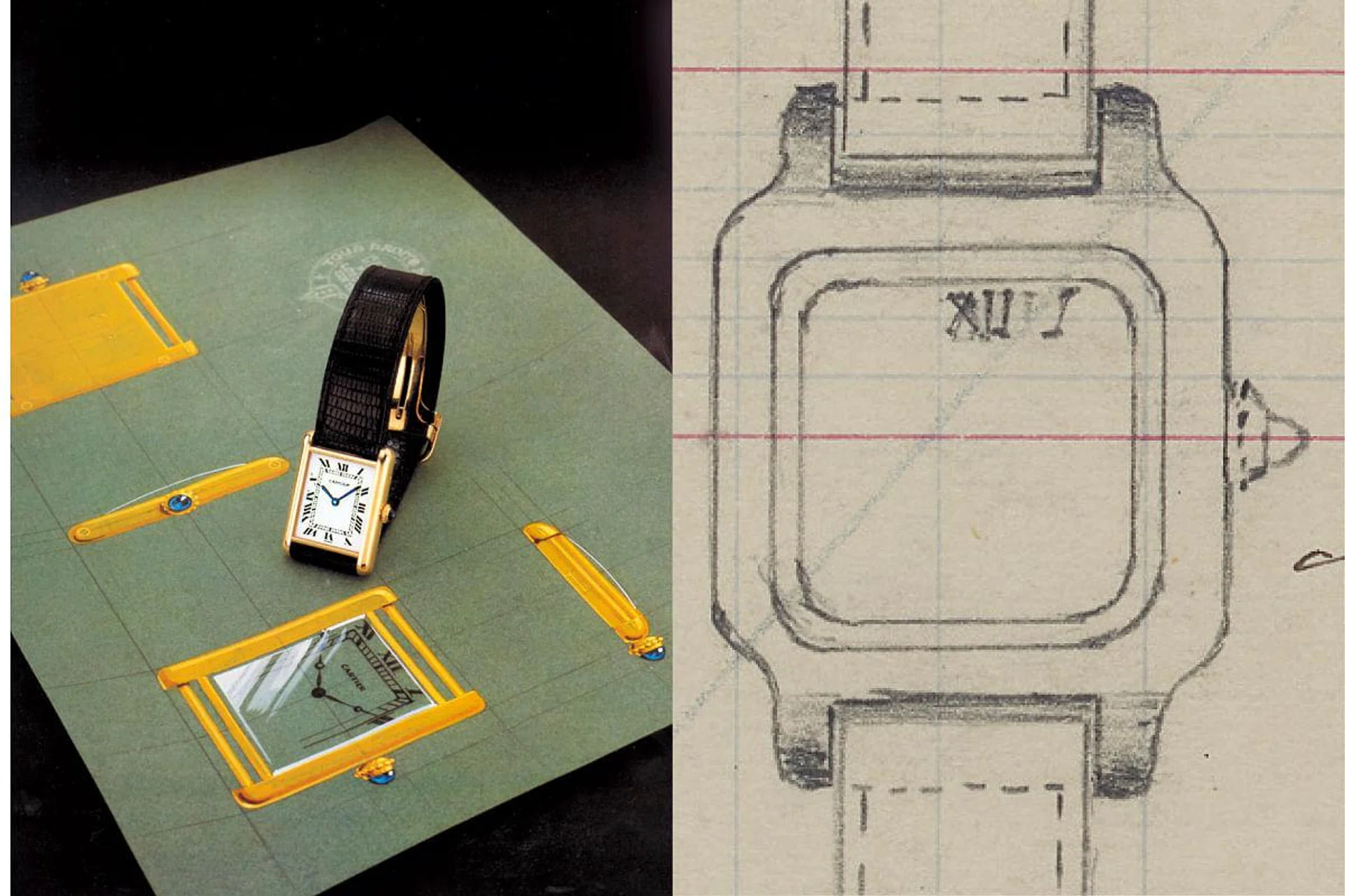 Early sketches of the Cartier Tank and Cartier Santos. (Photos: Cartier)