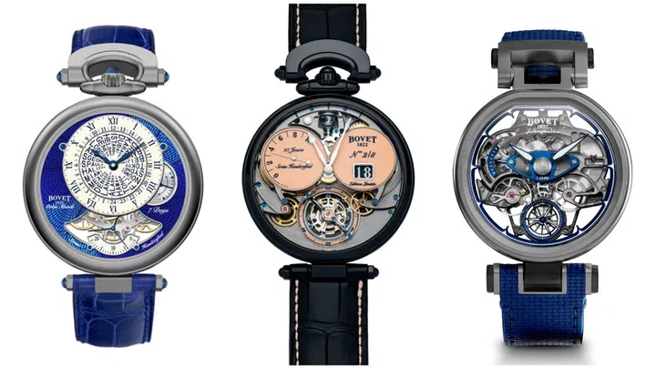 From left: Bovet’s Orbis Mundi, Virtuoso VIII, and Aperto 1. (Photo: Bovet)