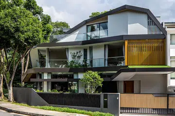 Three-storey landed house in Singapore with verandas.