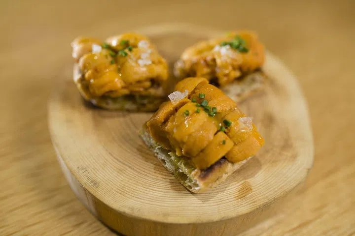 Terra’s signature uni bruschetta.