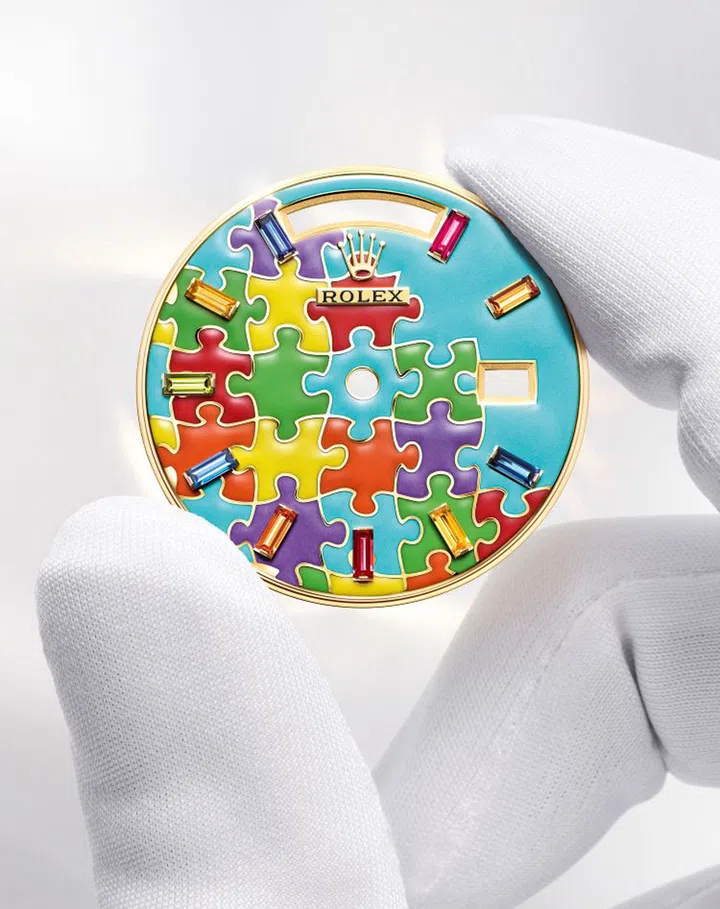 Dial with motif made using the champleve method of grand feu enamelling for the Day-Date 36. (Photo: Rolex)