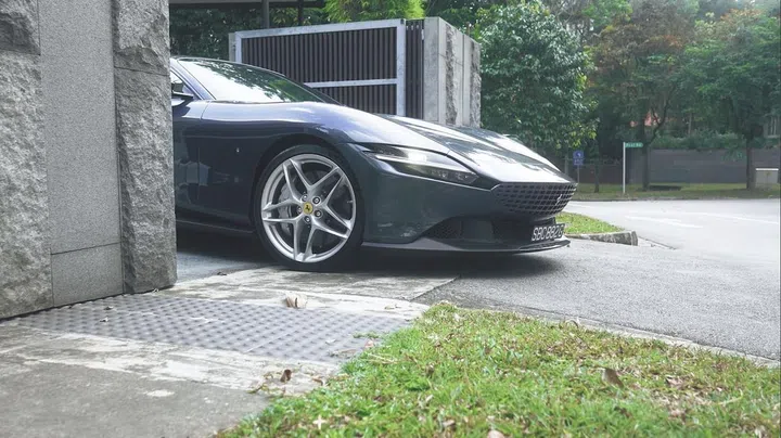 The Ferrari Roma heading out.