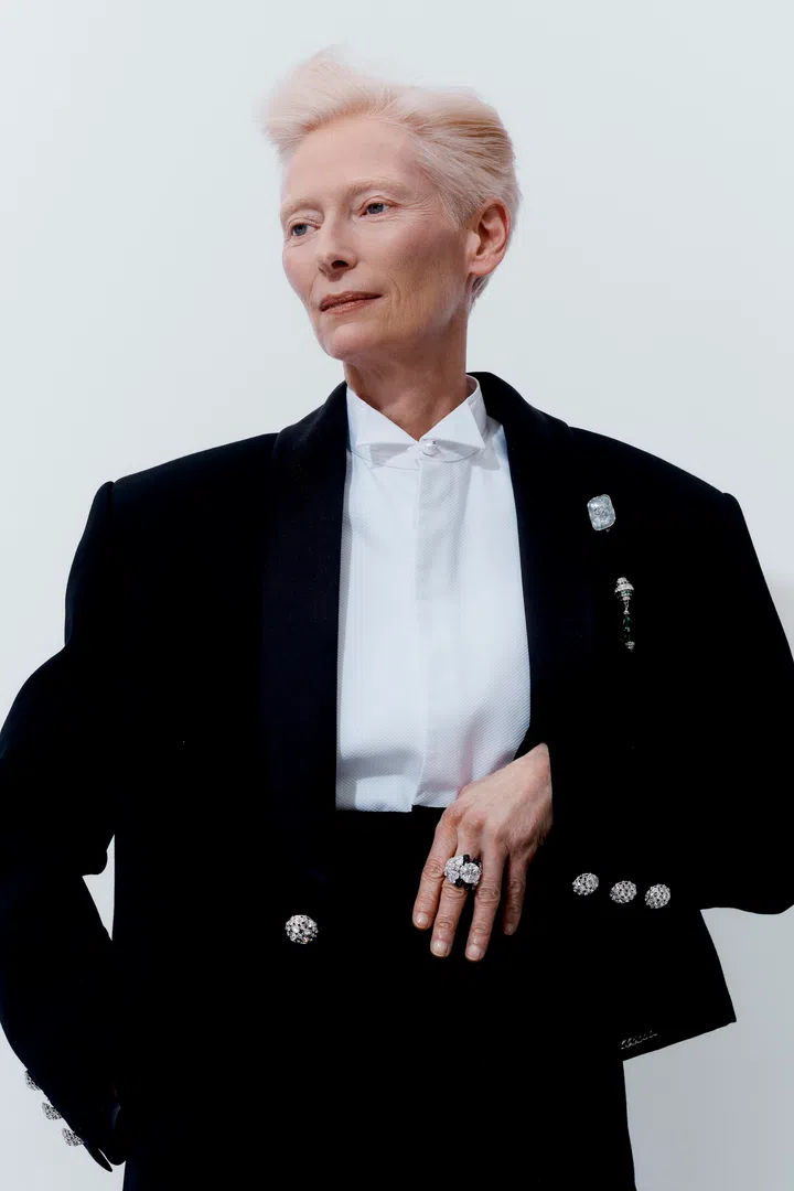 Tilda Swinton wearing Chanel fashion and high jewellery