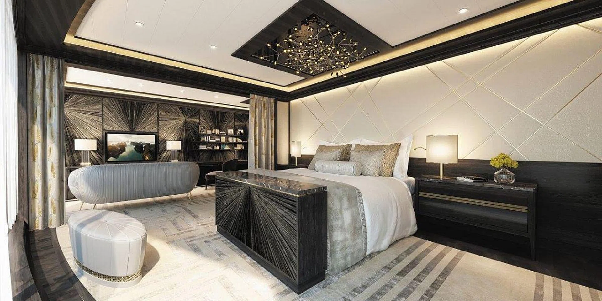 The bedroom in the Regent suite on the Seven Seas Splendour
