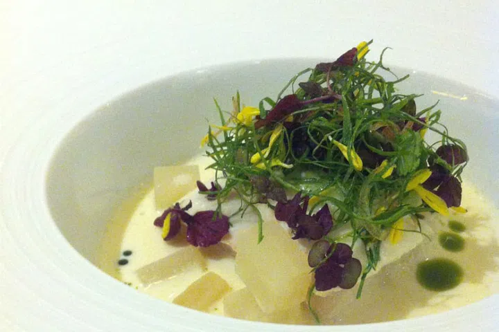 Slow cooked flounder with cabbage and clam