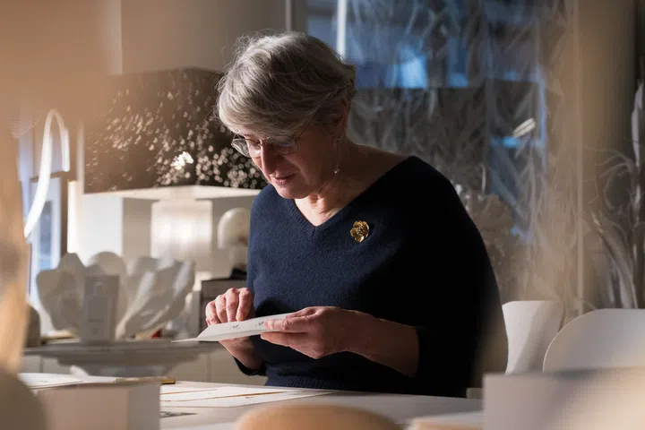 Paper artist Marianne Guély, who created the sculpted white cotton paper dial for Vacheron Constantin’s Papercroc watch.