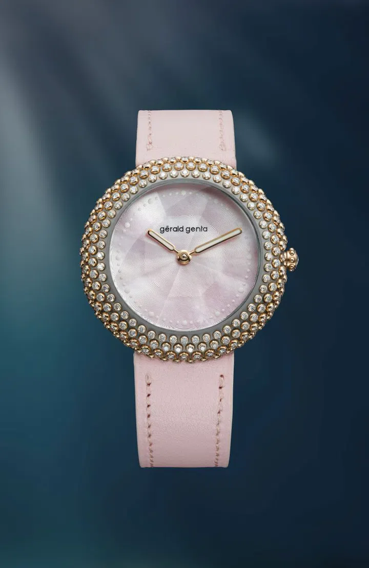 The 2024 Gerald Genta Gentissima Oursin with pink mother-of-pearl dial and beads in rose gold and diamonds. (Photo: Gerald Genta)